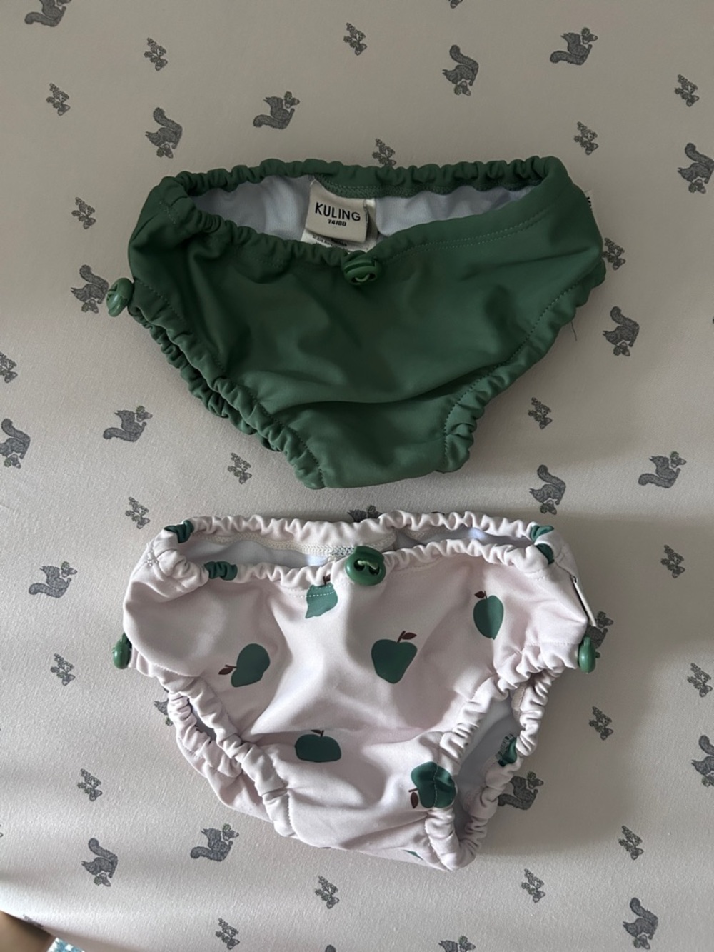 Kuling Baby Swim Bottoms Green & White Apple Print size 74/80 or 12 mo